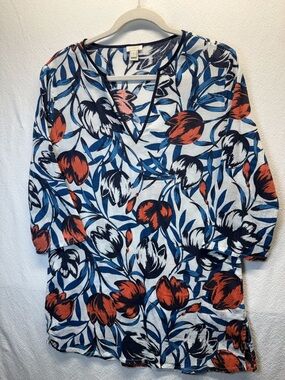 Breezy Botanical Hawaiian Theme J. Crew Floral V-Neck Tunic |Top Tulip Motif
